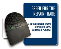 The Saratoga heel offers a green alternative to the shoe repair trade. It offers the quality and physical properties that the trade demands.