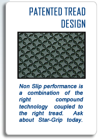 Non slip is a combination of tread design with the right compound for the target substrate.
